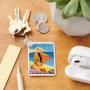 Vintage Travel, Beach Vacation at Calvi, Corsica Sleutelhanger