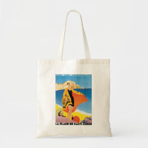 Vintage Travel, Beach Vacation at Calvi, Corsica Tote Bag