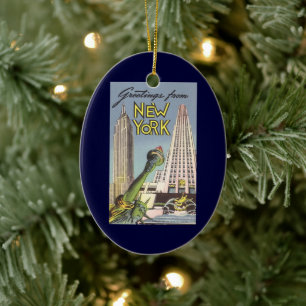 Vintage Travel, beroemde New York City Landmarks Keramisch Ornament
