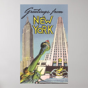 Vintage Travel, beroemde New York City Landmarks Poster