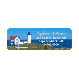 Vintage Travel Blue Ocean Coast Nubble Lighthouse Etiket