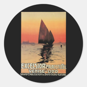 Vintage Travel, Boats in Excelsior Palace Venice Ronde Sticker