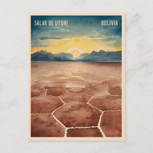 Vintage Travel Bolivia Uyuni Salt Flat Landscape Briefkaart