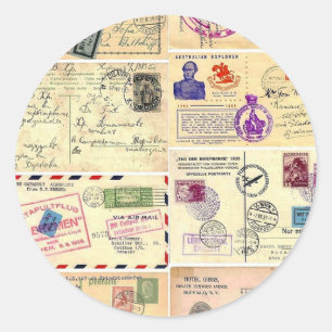 Vintage Travel Briefkaarten Ronde Sticker