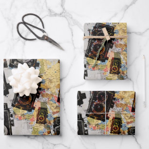Vintage Travel Camera Patroon Inpakpapier Vel