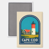 Vintage Travel Cape Cod Nauset Lighthouse Retro Magneet (Voorkant / Achterkant)