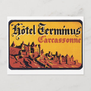 Vintage Travel Carcassonne France Hotel Label Art Briefkaart