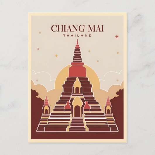 Vintage Travel Chiang Mai Thailand Vector Graphic Briefkaart (Voorkant)