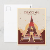 Vintage Travel Chiang Mai Thailand Vector Graphic Briefkaart (Voorkant / Achterkant)