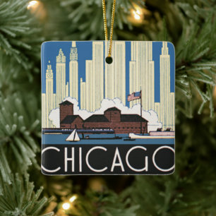 Vintage Travel Chicago heeft alles City Skyline Keramisch Ornament