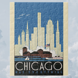 Vintage Travel Chicago heeft alles City Skyline Legpuzzel