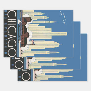 Vintage Travel Chicago Heeft Alles Stads Silhouet Inpakpapier Vel