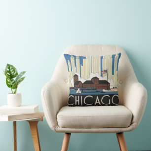 Vintage Travel Chicago Heeft Alles Stadsprofiel Kussen