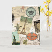 Vintage Travel collage briefkaart (Gele Bloem)