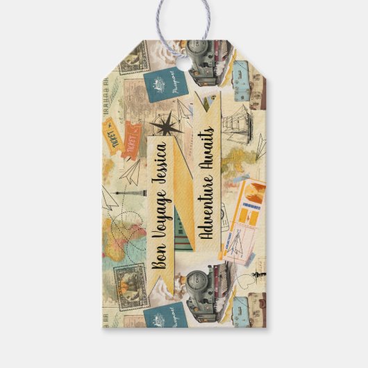 Vintage Travel Collage Cadeaulabel (Voorkant)