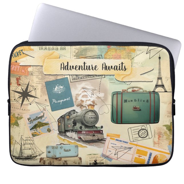 Vintage Travel Collage Laptop Sleeve (Voorkant)