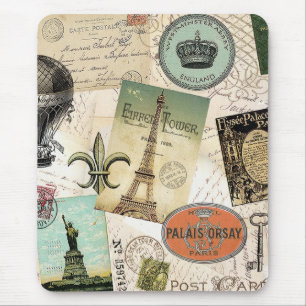 Vintage Travel collage mousepad Muismat
