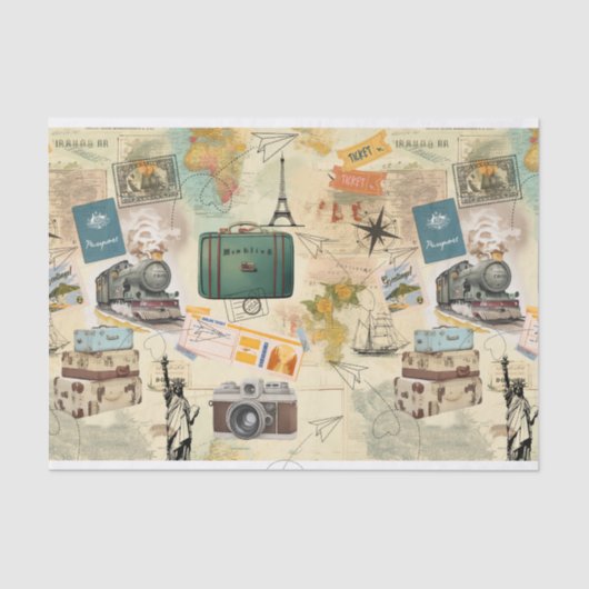 Vintage Travel Collage Tissuepapier (Voorkant)