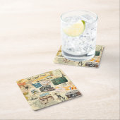 Vintage Travel Collage Vierkante Kartonnen Onderzetter (Insitu)