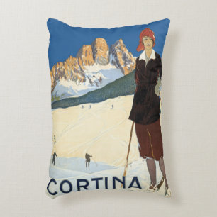 Vintage Travel Cortina d'Ampezzo, Italië Ski Alps Accent Kussen