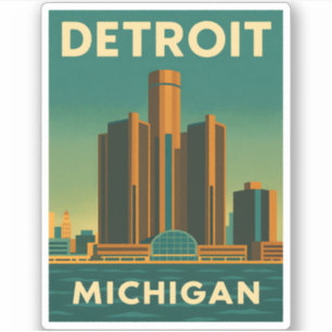 Vintage Travel Detroit Michigan Cityscape Retro Sticker