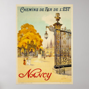 Vintage Travel France Nancy Chemins de Fer De Lest Poster