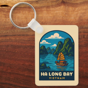 Vintage Travel Ha Long Bay Vietnam Retro Schildera Sleutelhanger