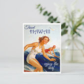 Vintage Travel Hawaii Surfing Briefkaart (Staand voorkant)
