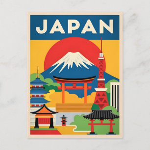Vintage Travel Japan Mount Fuji Sunset Retro Briefkaart