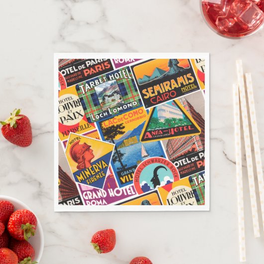 Vintage Travel Labels Servet (Insitu)