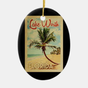 Vintage Travel Lake Worth Palm Tree Keramisch Ornament
