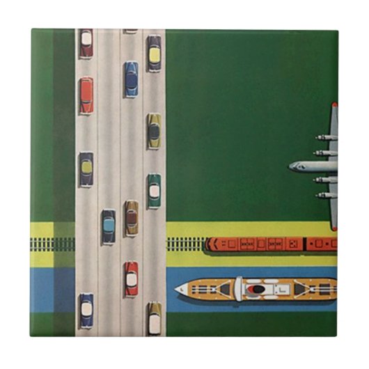 Vintage Travel Logistics Transport Modes Tile Tegeltje (Voorkant)