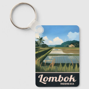 Vintage Travel Lombok Indonesië Landschap Sleutelhanger