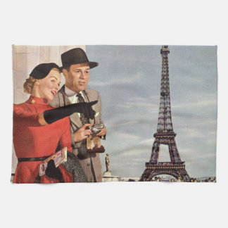Vintage Travel - Lovers in Parijs Theedoek