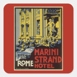Vintage Travel, Marini Strand Hotel, Rome, Italië Vierkante Sticker