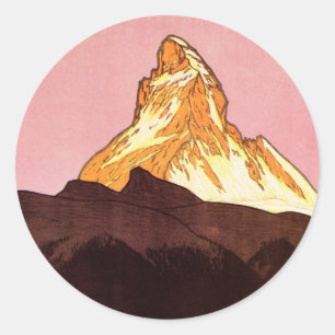 Vintage Travel, Matterhorn Mountain, Zwitserland Ronde Sticker