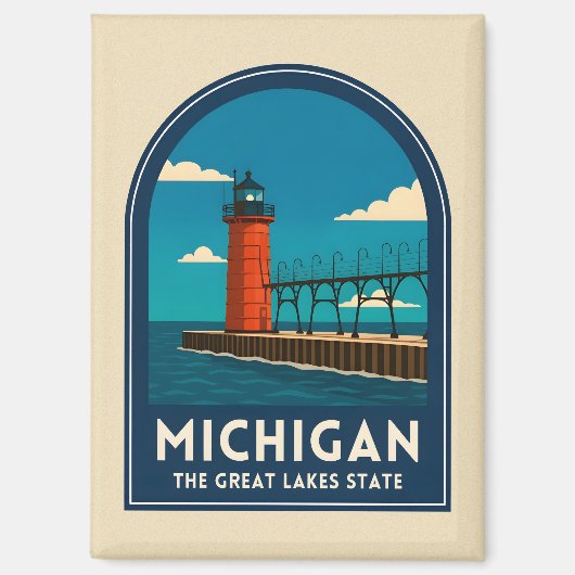 Vintage Travel Michigan Lighthouse Retro Scenic Magneet (Voorkant)