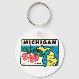 Vintage Travel Michigan MI Auto State Label Sleutelhanger