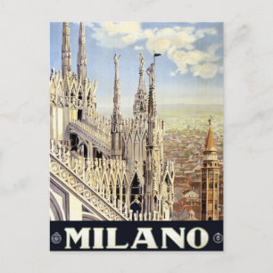 Vintage Travel Milano Italy Gothic Cathedral Duomo Briefkaart