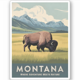 Vintage Travel Montana Bison Wildlife Retro Schild Sticker