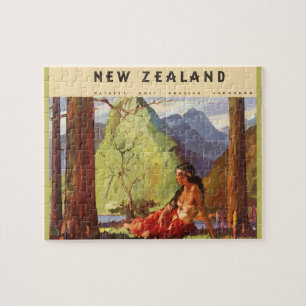 Vintage Travel, Nieuw-Zeeland Landscape Native Wom Legpuzzel