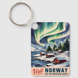 Vintage Travel Norway Noorderlicht Retro Schildera Sleutelhanger