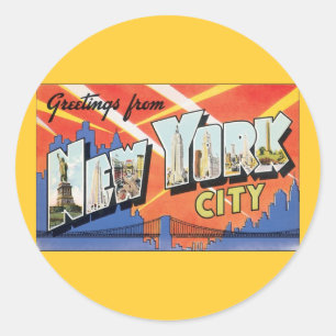Vintage Travel NYC, Groeten uit New York City Ronde Sticker