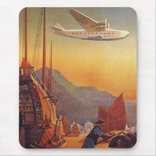 Vintage Travel, Plane Over Junks in Hong Kong Muismat