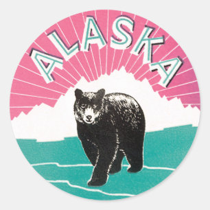Vintage Travel Poster, Alaska Black Beer in sneeuw Ronde Sticker