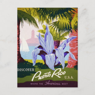 Vintage Travel Poster Art, Ontdek Puerto Rico! Briefkaart