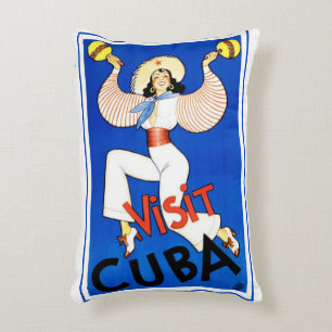 Vintage Travel Poster, bezoek Havana Cuba, Maracas Accent Kussen