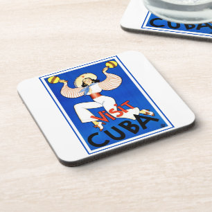 Vintage Travel Poster, bezoek Havana Cuba, Maracas Bier Onderzetter