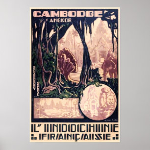 Vintage Travel Poster Cambodia Angkor Wat Temple