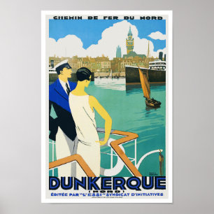 Vintage Travel Poster Dunkerque Harbour Frankrijk